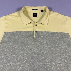 Hugo Boss T-Pryde 28 Polo Shirt Mens XXXL Yellow Green Striped Knit Short Sleeve